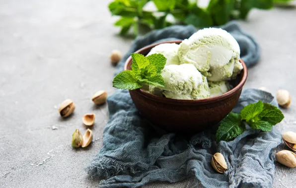 Balls, ice cream, mint, pistachio, Olena Rudo