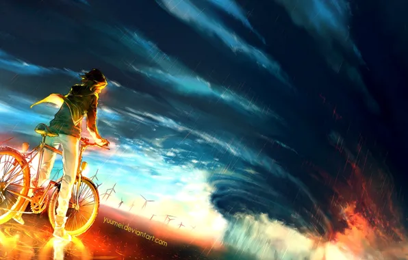 Picture Storm, Guy, Bike, By yuume, Into the storm