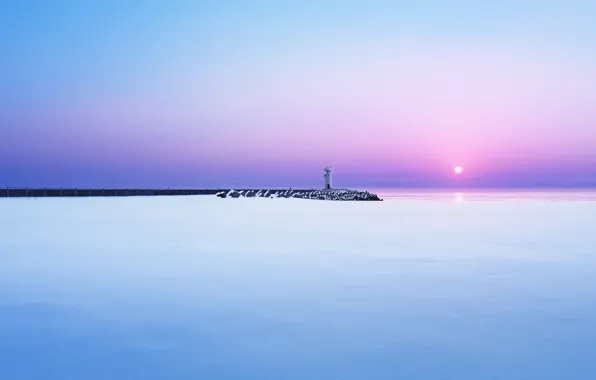Picture winter, sea, snow, dawn, lighthouse, morning, pierce