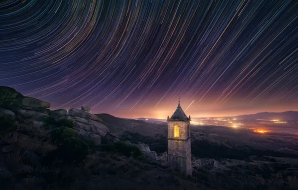 Stars, night, castle, tower