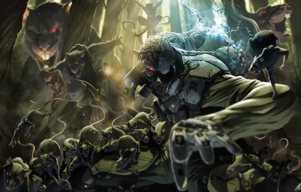 Picture fiction, animal, monster, armor, a lot, rat, art, rodent