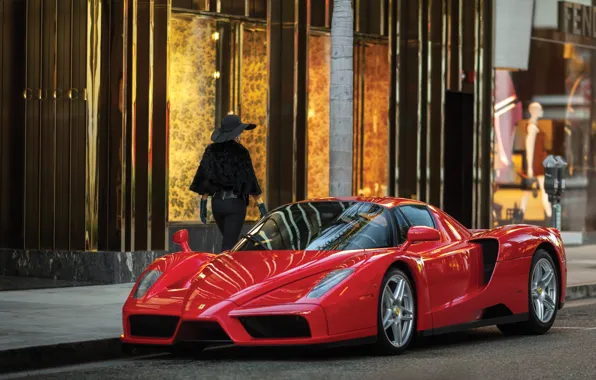 Ferrari, red, supercar, Ferrari Enzo, Enzo, woman