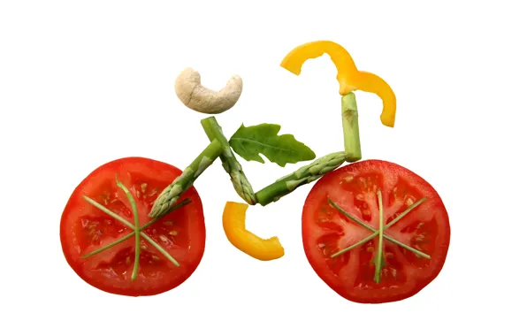 Picture bike, minimalism, vegetables, tomatoes, applique