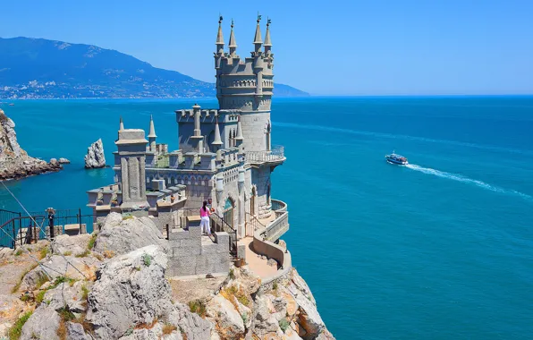 Nature, Sea, The city, Rock, Castle, Boat, Russia, Landscape