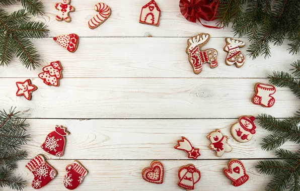 Branches, Board, cookies, Christmas, New year, snowmen, deer, bag