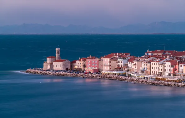 Sea, building, home, Piran, Slovenia, The Adriatic sea, Adriatic Sea, Piran