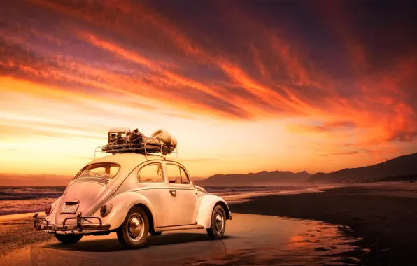 Picture machine, beach, Volkswagen