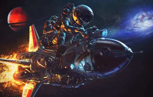 Space, light, flight, night, pose, rendering, fiction, fire