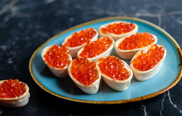 Caviar, tartlets, red caviar