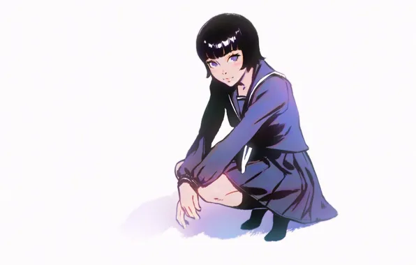 Haircut, shadow, white background, schoolgirl, Golf, bangs, squat, sailor