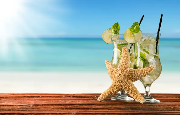 Picture cocktail, summer, beach, fresh, sea, paradise, drink, mojito