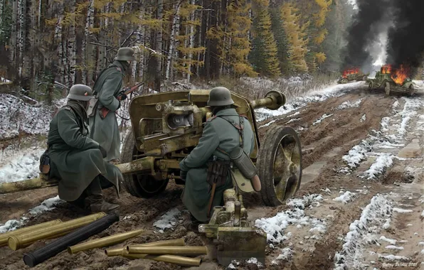 Germany, the Wehrmacht, anti-tank gun, Valery Petelin, german gunners, PaK 40, Panzerjagerkanone 40