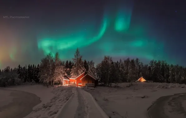Picture winter, night, lights, home