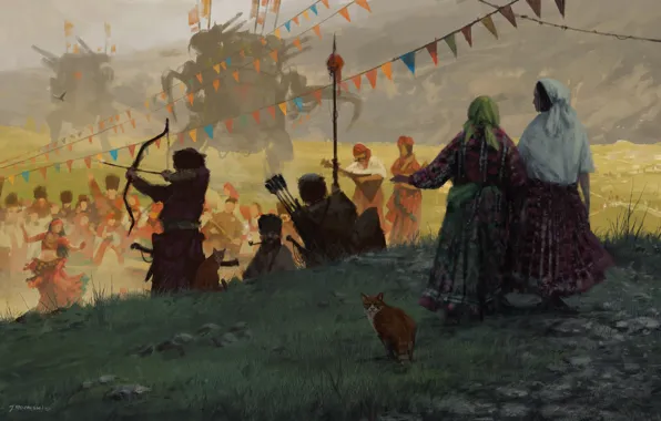 Game, nothing, cat, machine, fog, bow, arrow, Scythe