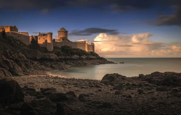 Picture wall, tower, sky, sea, landscape, coast, France, fortress