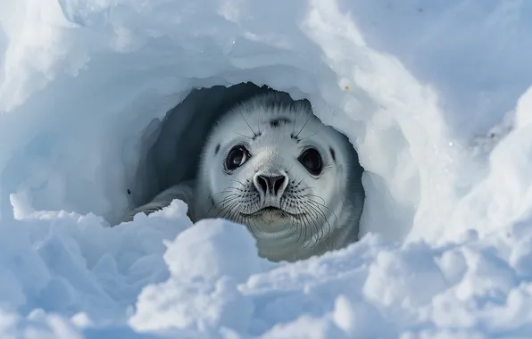 Winter, look, snow, seal, Nora, the snow, face, Navy seal