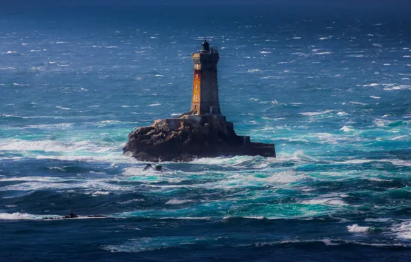 Sea, rocks, France, lighthouse, Brittany, Tavenner