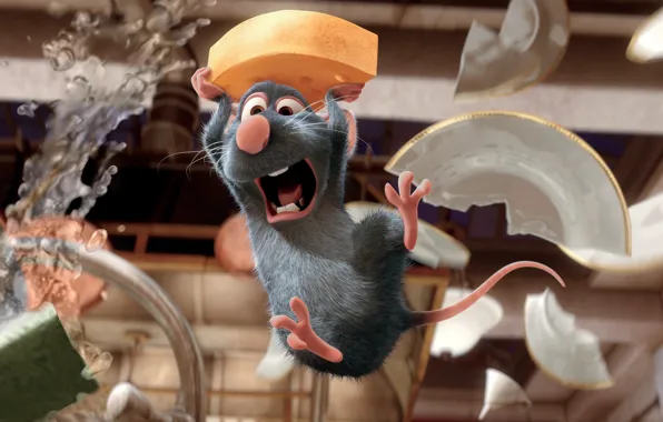 Picture cartoon, Ratatouille, mouse, broken plates