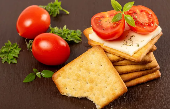 Cheese, cookies, vegetables, tomato