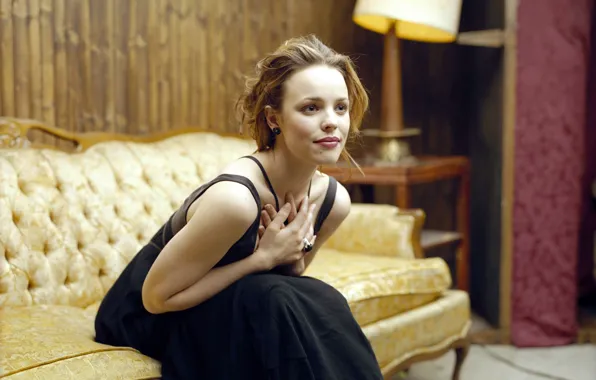 Pose, style, sofa, lamp, dress, Rachel McAdams, fashion, Rachel McAdams