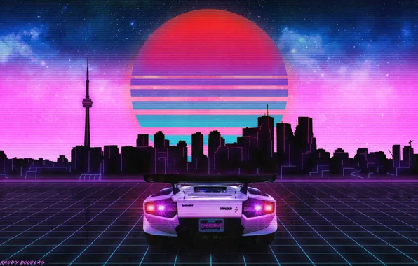 The sun, The sky, Music, The city, Stars, Neon, Lamborghini, Graphics