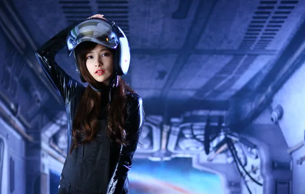 Picture look, background, model, hair, helmet, beauty