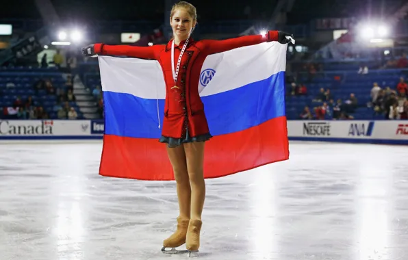 Picture light, smile, victory, ice, flag, beauty, medal, Russia