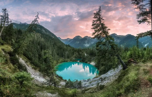Forest, landscape, mountains, nature, lake, morning, Austria, DEPRESSION