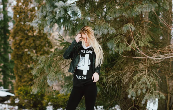 Winter, snow, tree, blonde