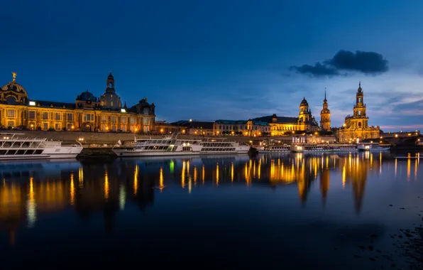 Lights, river, the evening, Germany, Dresden