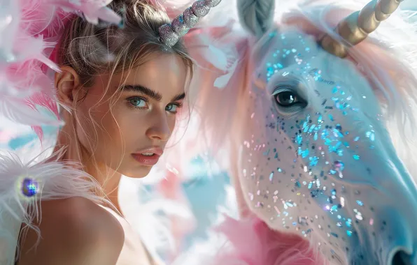 White, look, girl, light, horse, horse, Shine, portrait