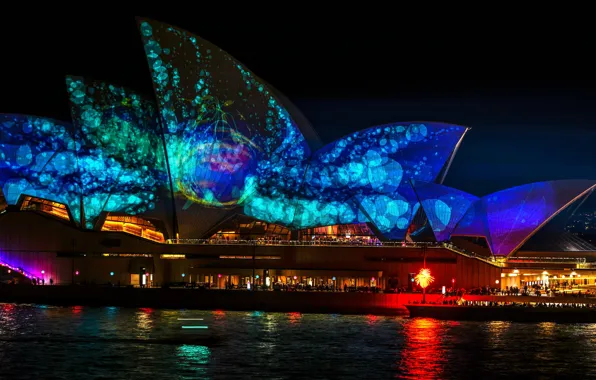Sea, purple, water, night, blue, abstraction, the city, lights