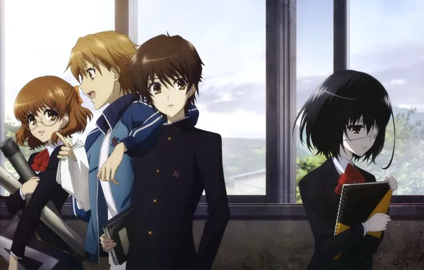 Anime, window, guys, notebook, students, other, Another, Kouichi Sakakibara