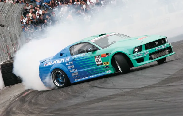 Picture the audience, car Wallpaper, formula drift, Ford mustang, the smoke trail
