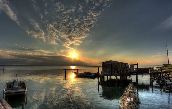 Sunset, boat, Scardovari