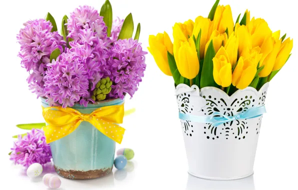 Eggs, bouquet, tulips, flowers, tulips, spring, easter, hyacinths