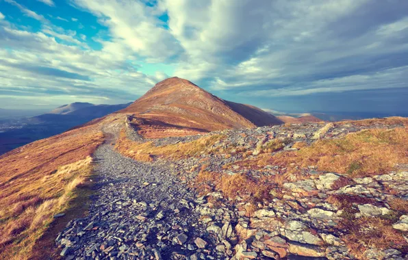 The sky, clouds, mountains, stones, view