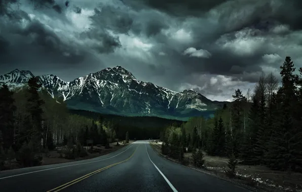 Road, forest, trees, nature, mountain, Canada