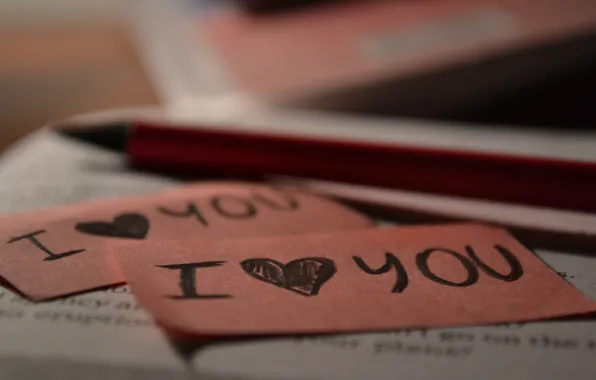Love, pink, heart, book, pencil, love