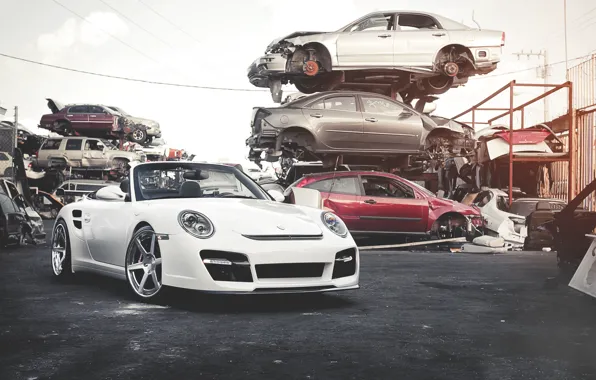 White, 911, Porsche, dump, white, Roadster, Porsche, Turbo