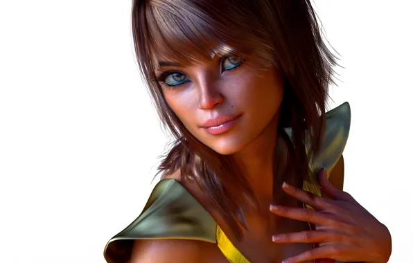 Look, girl, hand, manicure, bangs, 3D graphics