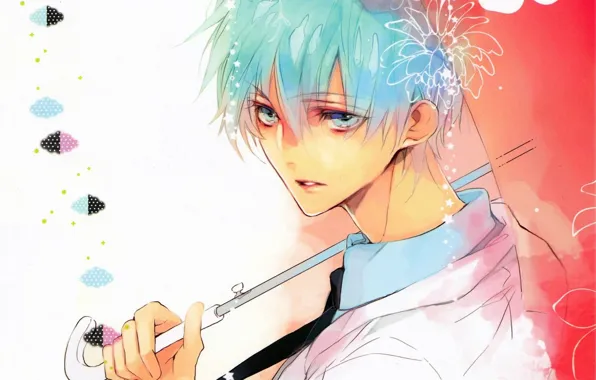 Picture look, umbrella, handle, tie, guy, blue hair, art, kuroko tetsuya