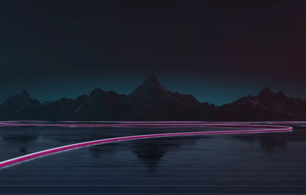 Picture Mountains, Music, Background, Neon, Highway, Synth, Retrowave, Synthwave
