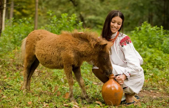 Picture girl, pitcher, donkey