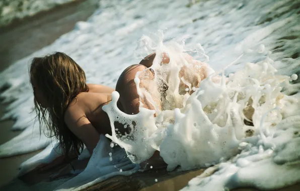Sea, foam, girl, squirt, bathing, sea