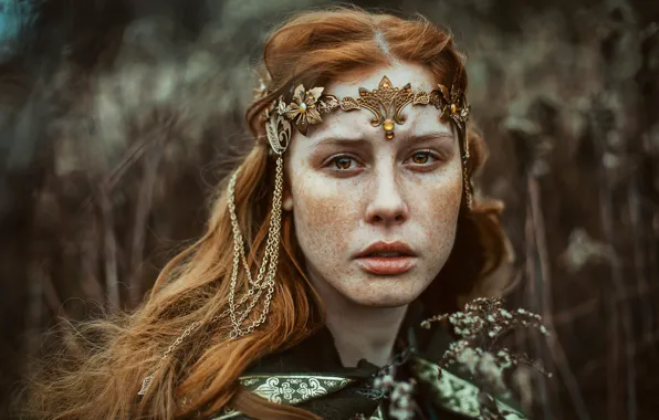 Look, girl, decoration, style, portrait, fantasy, red, tears