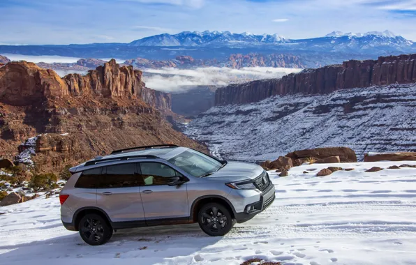 Picture snow, Honda, mountain road, 2019, Passport