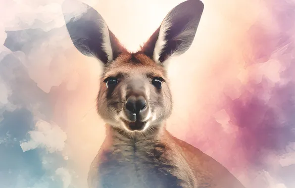 Look, kangaroo, painting, face, imitation painting, AI art, neural network