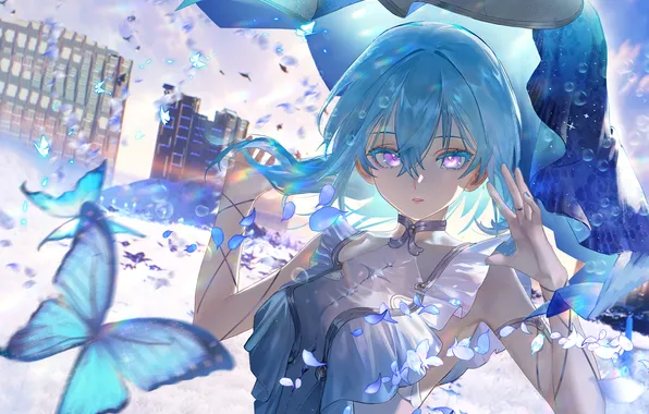 Butterfly, home, Anime, Anime, blue hair, Anime girls, Anime girls, Jin Sumire