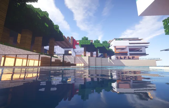 The sky, The building, Minecraft